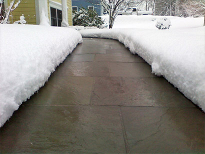 Heated paver sidewalk after a snowstorm.