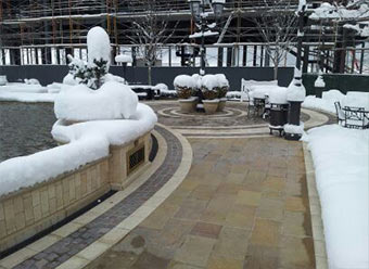 Heated sidewalks of outdoor mall.